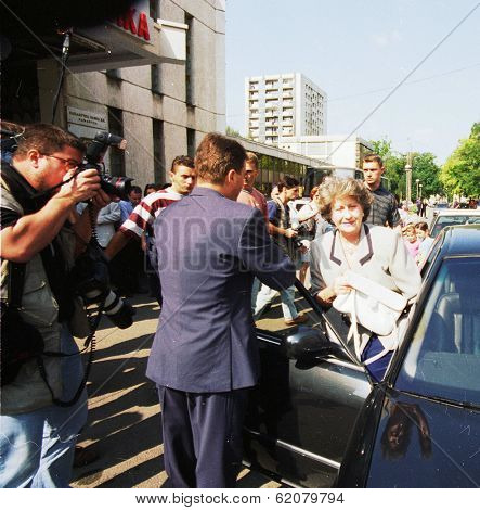 PALE, BOSNIA - JUNE 10: Bosnian Serb president Biljana Plavsic attends a session of the Bosnian Serb parliament in Pale, Bosnia, on Monday, June 10, 1996.