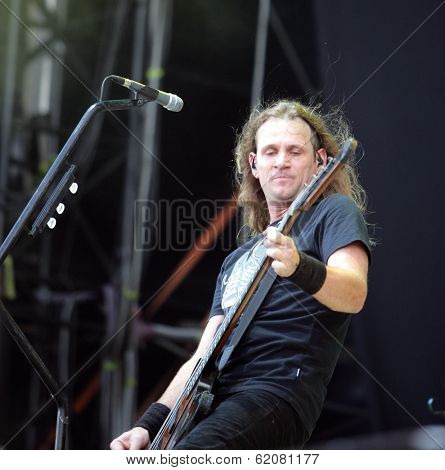 BUDAPEST, HUNGARY - AUG 14: Hungarian heavy metal band Tankcsapda in concert at the annual Sziget music festival  on Saturday, August 14, 2010 in Budapest, Hungary