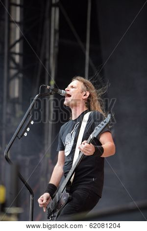 BUDAPEST, HUNGARY - AUG 14: Hungarian heavy metal band Tankcsapda in concert at the annual Sziget music festival  on Saturday, August 14, 2010 in Budapest, Hungary
