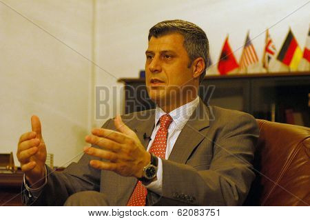 PRISTINA, KOSOVO - DEC 10:Future head of a provincial Kosovo government Hashim Thaci speaks in his office in Pristina, Kosovo, on Monday, December 10, 2007.