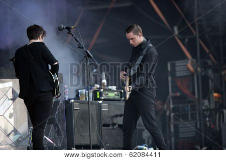 BUDAPEST, HUNGARY, AUGUST 10: The British indie pop band XX play live in concert at the annual Sziget Music Festival on August 10, 2012 in Budapest, Germany