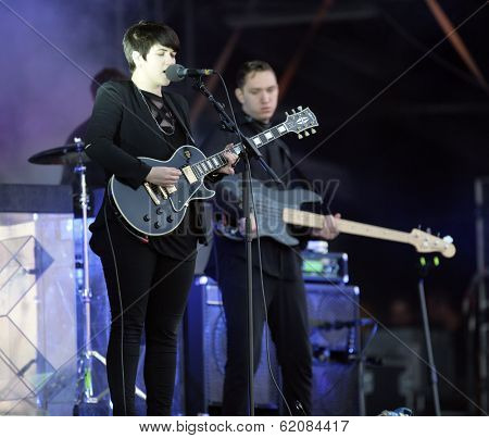 BUDAPEST, HUNGARY, AUGUST 10: The British indie pop band XX play live in concert at the annual Sziget Music Festival on August 10, 2012 in Budapest, Germany