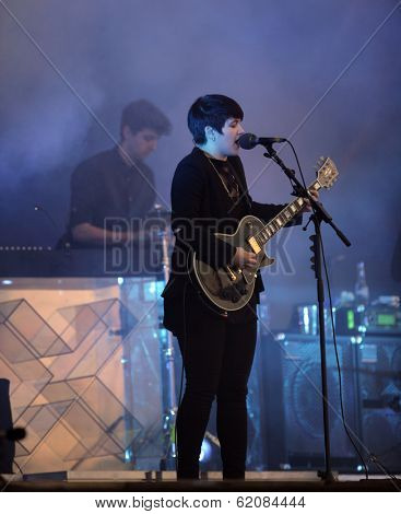 BUDAPEST, HUNGARY, AUGUST 10: The British indie pop band XX play live in concert at the annual Sziget Music Festival on August 10, 2012 in Budapest, Germany