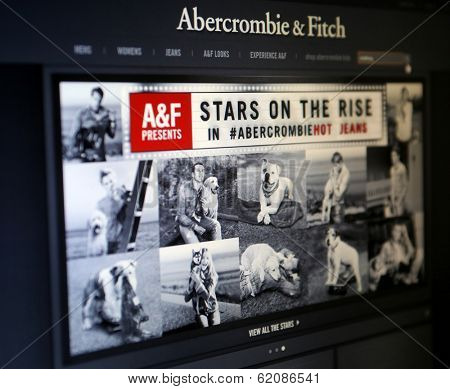 NEW YORK CITY - AUG 30, 2013: The website of American clothing retailer Abercrombie & Fitch. A&F is a leading retailer of sportswear and lifestyle clothing. 