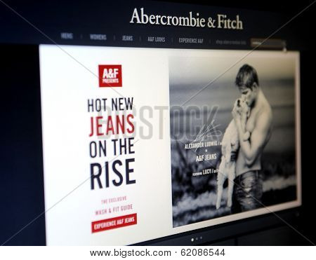NEW YORK CITY - AUG 30, 2013: The website of American clothing retailer Abercrombie & Fitch. A&F is a leading retailer of sportswear and lifestyle clothing. 