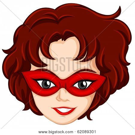 Illustration of a head of a lady with a mask on a white background