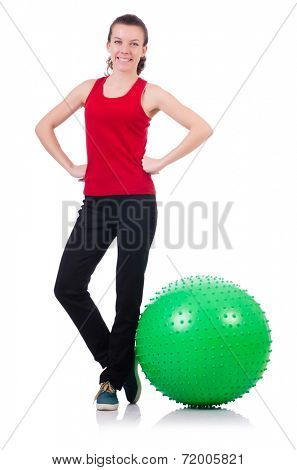 Young woman exercising with swiss ball