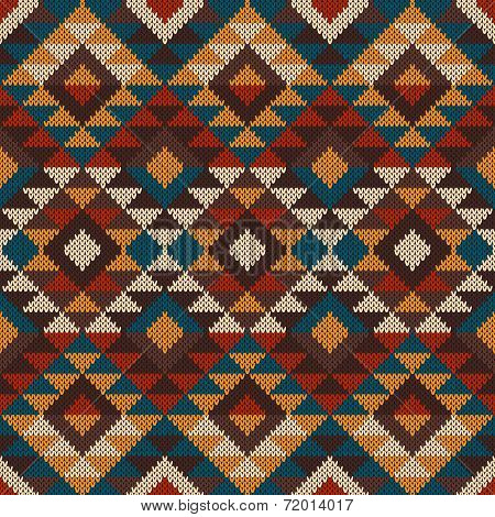 Traditional Tribal Aztec Seamless Pattern On The Wool Knitted Texture