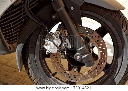 Part of the large black motorcycle