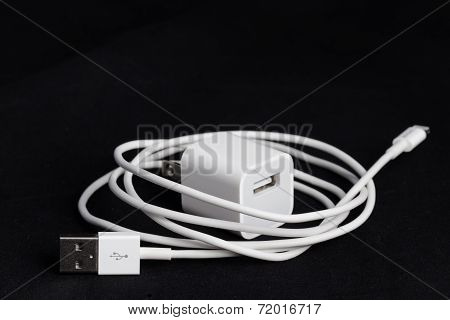 Usb Phone Power Charger On Black Background