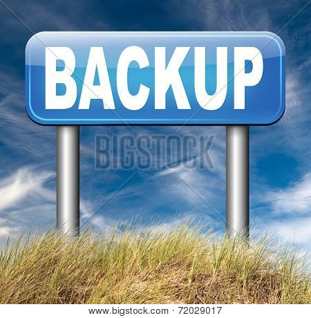Backup data and software on copy in the cloud on a harddrive disk on a computer or server for file security. Internet safety 