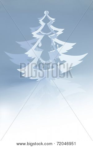 Beautiful handmade paper christmas tree silhouette on cold white background - vertical