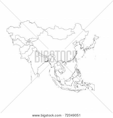 Outline On Clean Background Of The Continent Of Asia