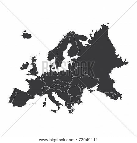 Outline On Clean Background Of The Continent Of Europe