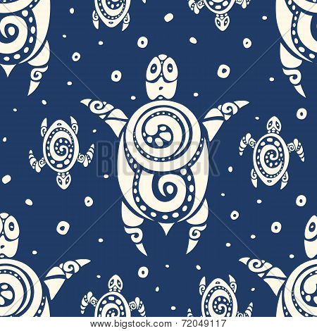Sea Turtles.  Seamless Vector pattern.