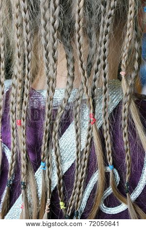 Girl's Plaits On The Fabric Pattern Of Suit