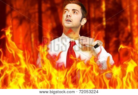 Businessman in flames: stressed by troubles