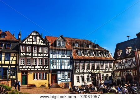 The medieval city center of historical Gelnhausen in Germany.