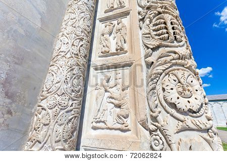 Battistero Pisa Entrance Sculpture Detail, Piazza Del Duomo