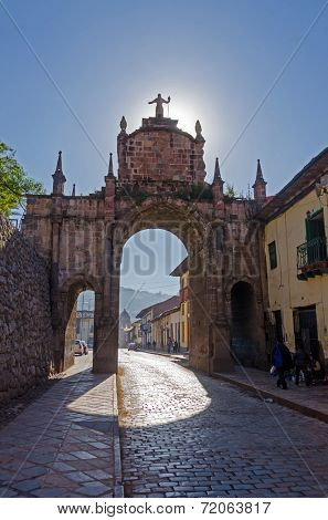  CUZCO, PERU, MAY 1, 2014: Arco de Santa Clara near Colegio Nacional de Ciencias