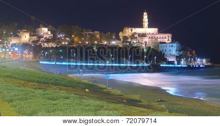 Al-barh Mosque At Night In Jaffa, Israel