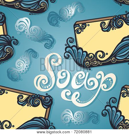 Seamless Pattern with Vintage Ornate Bar of Soap