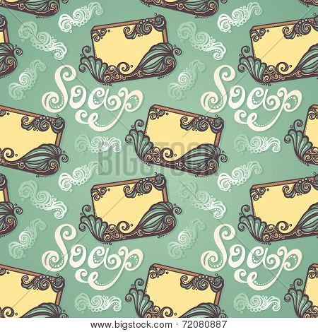 Seamless Pattern with Vintage Ornate Bar of Soap