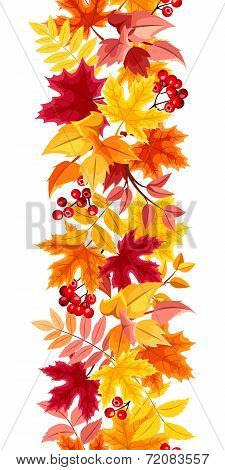 Vertical seamless background with colorful autumn leaves. Vector illustration.