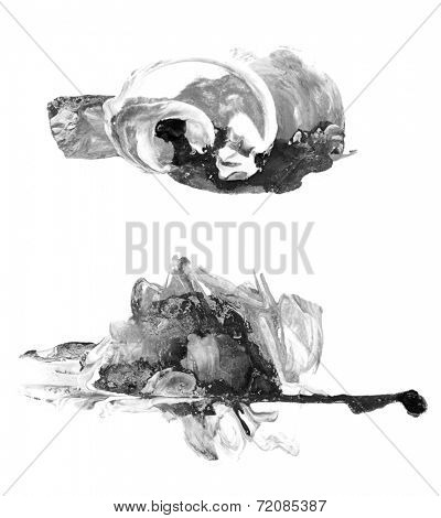 Creative watercolor and mixed media blak and white abstract or design element, isolated on paper background