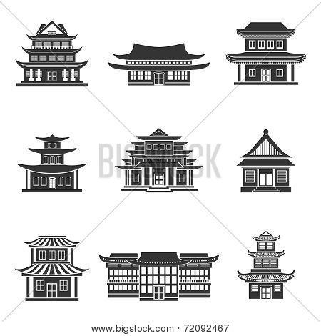 Chinese house icons black