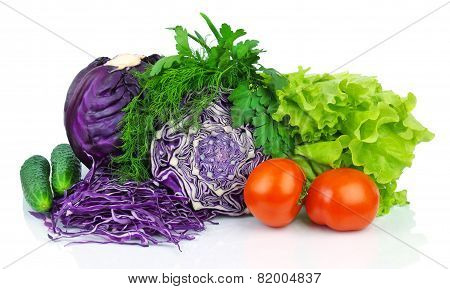 Scotch kale, tomatoes, cucumbers and greens