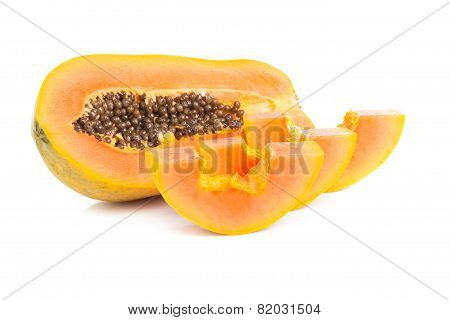 Whole Papaya Fruits On White Background