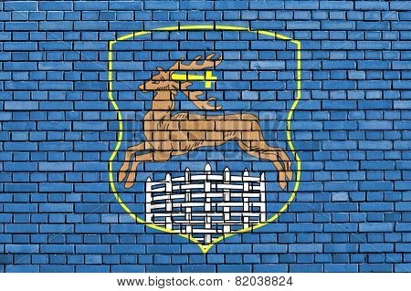 Flag Of Hrodna Painted On Brick Wall