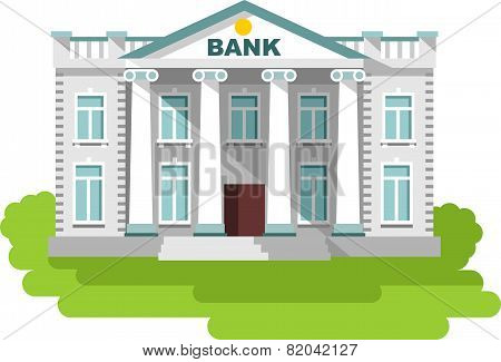 Bank Building In Flat Style