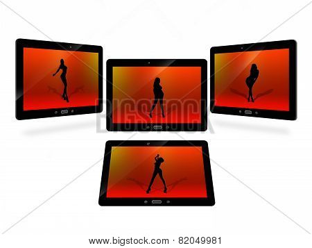 Tablets With Red Image Of Dansing Woman Isolated On White