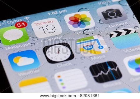 Close-up view of the interface of iOS on an iPhone