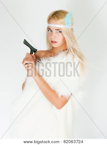 The Girl In A Fur Cape With An Axe