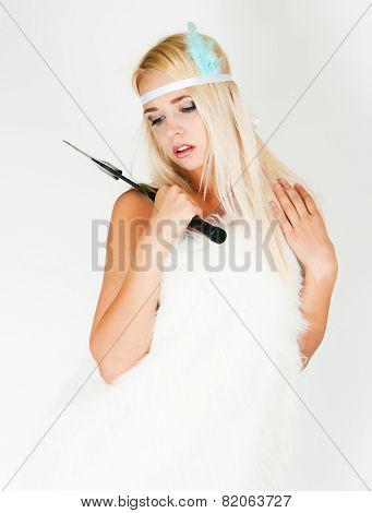 The Girl In A Fur Cape With An Axe