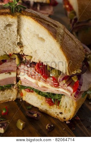 Cajun Muffaletta Sandwich With Meat And Cheese