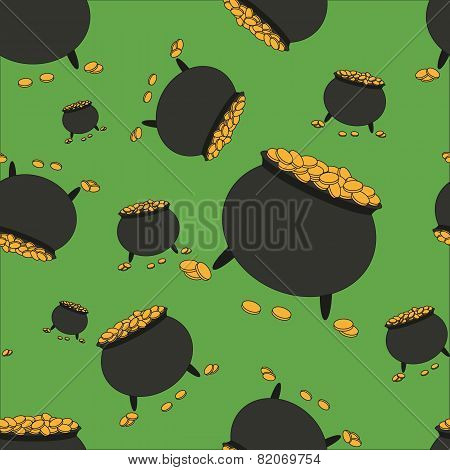 Seamless pattern with pot full of gold