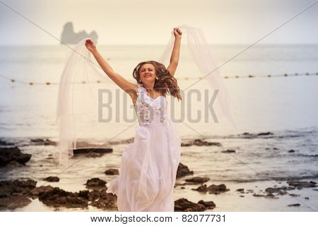 Bride Jump On Sandy Beach