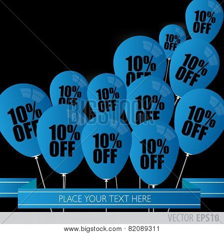 Blue Balloons With Sale Discounts 10 Percent.
