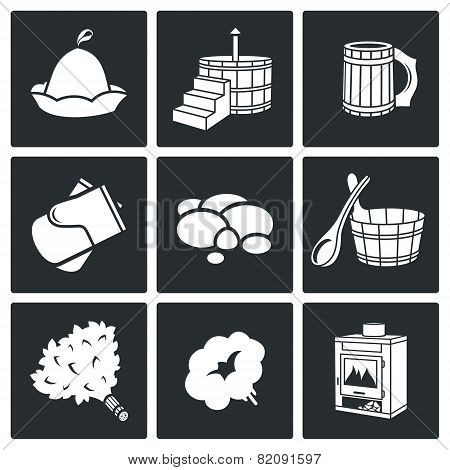 Bath And Sauna Accessories Icons Set