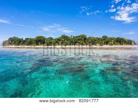 Turquoise ocean water and Idyllic tropical island of Sipadan in Sabah Malaysia.