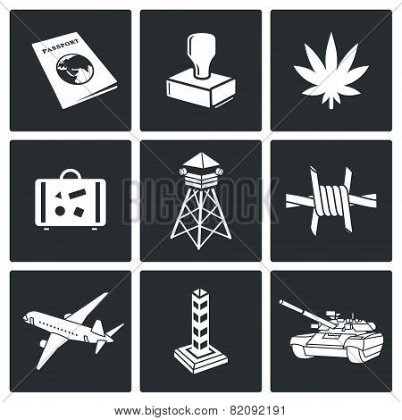Illegal Migration And Transportation Of Narcotics Icon Set