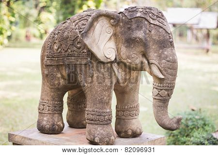 Elephant Clay Doll Decorated In Garden