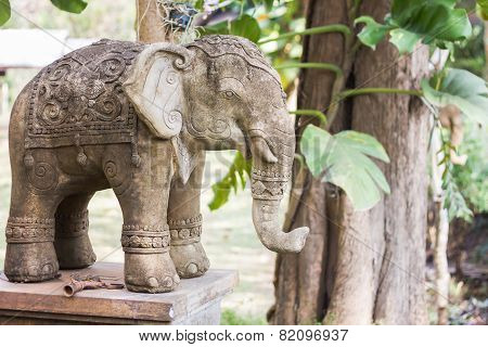 Elephant Clay Doll Decorated In Garden
