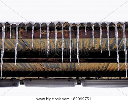 The Council Icicles On The Roof During Warming.