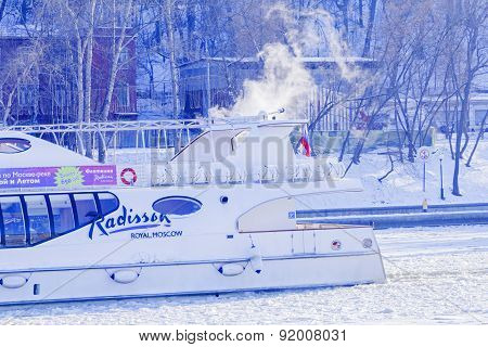Boat Staff Radisson On Moscow River In Winter