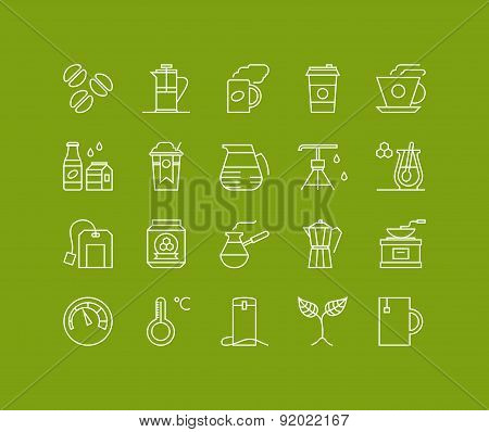 Coffee And Tea Elements Line Icons Set